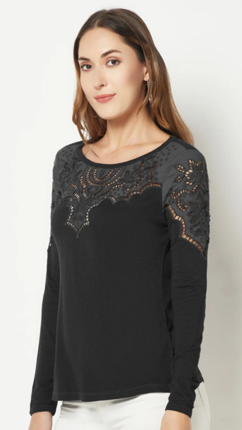 Black Embroidered Cotton Top