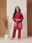 Crimson Flamingo Embroidered Kurta Set