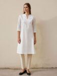 Barara Women’s Linen White Embroidered Straight Kurta