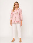House of S Pink Ivory Floral Embroidered Shirt