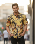 Men Printed Cotton Cut Away Collar Casual Shirt