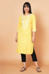 Yellow Embroidered Straight-Fit Kurta