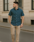 Men Striped Cotton Cut Away Collar Casual Shirt