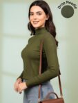 Rigo Women Textured Olive Green Full Sleeves Cotton Top