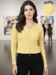 Rigo Women Yellow Textured Full Sleeves Crop Top