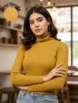 Rigo Women Textured Mustard Full Sleeves Cotton Top
