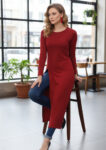 Rigo Women Maroon Solid Round Neck Longline Regular Fit Top