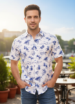 Men Printed Cotton Cut Away Collar Casual Shirt